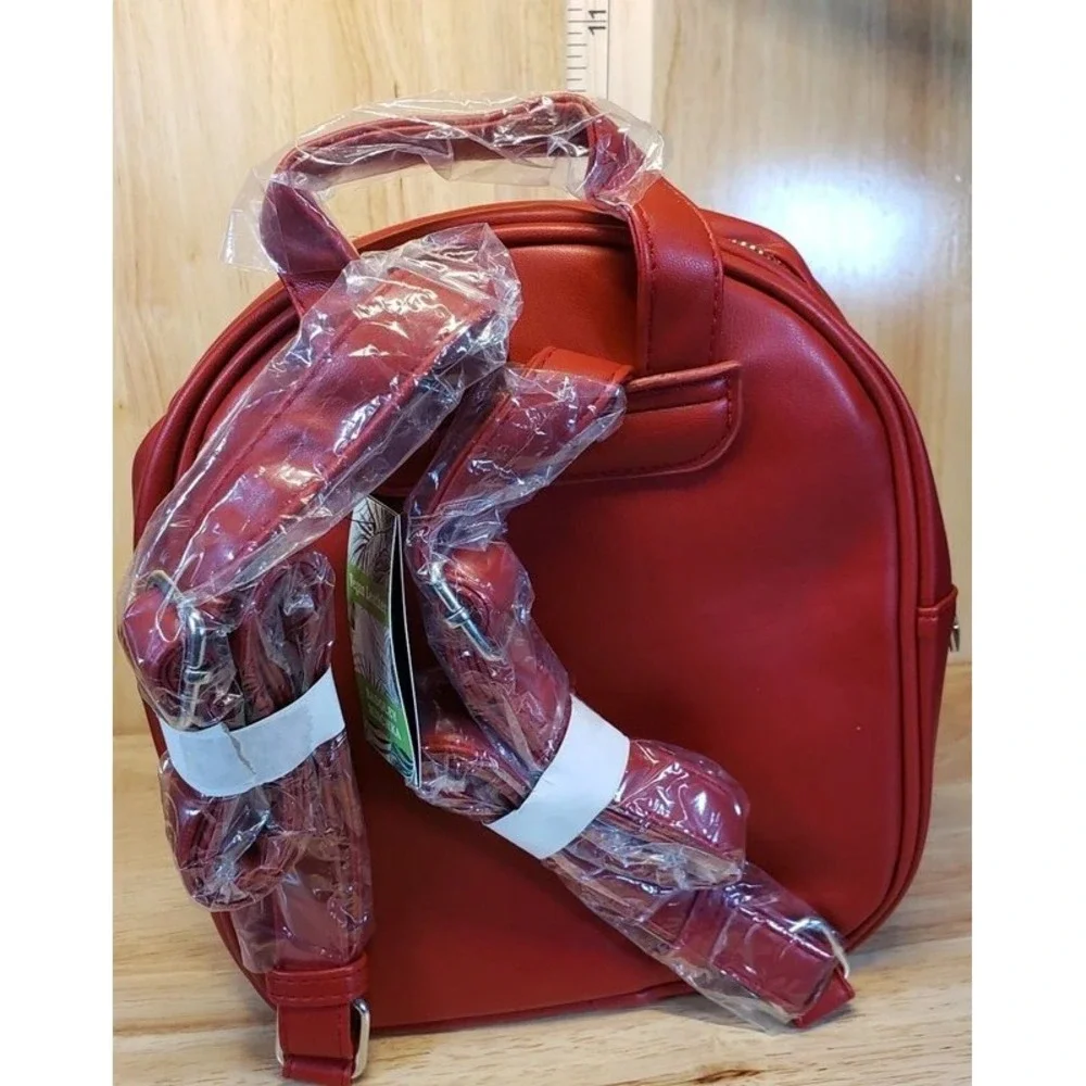 Badgley Mischka Red Quilted Studded Vegan Leather Mini Backpack NWT